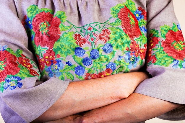 close up embroidered fabric